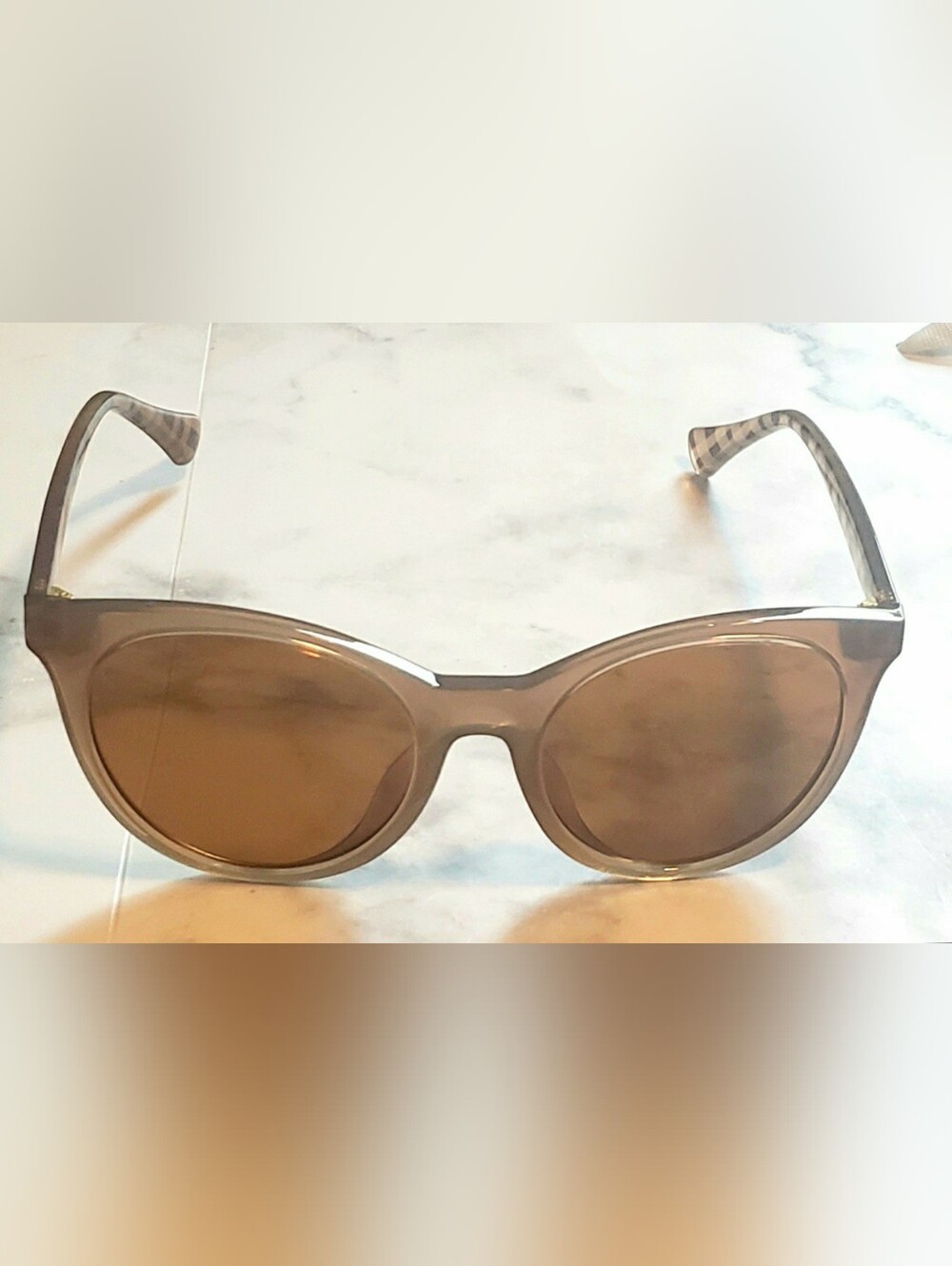 Ralph Lauren RA5294U 5750 Cat Eye Brown Sunglasses Check Plaid Pattern